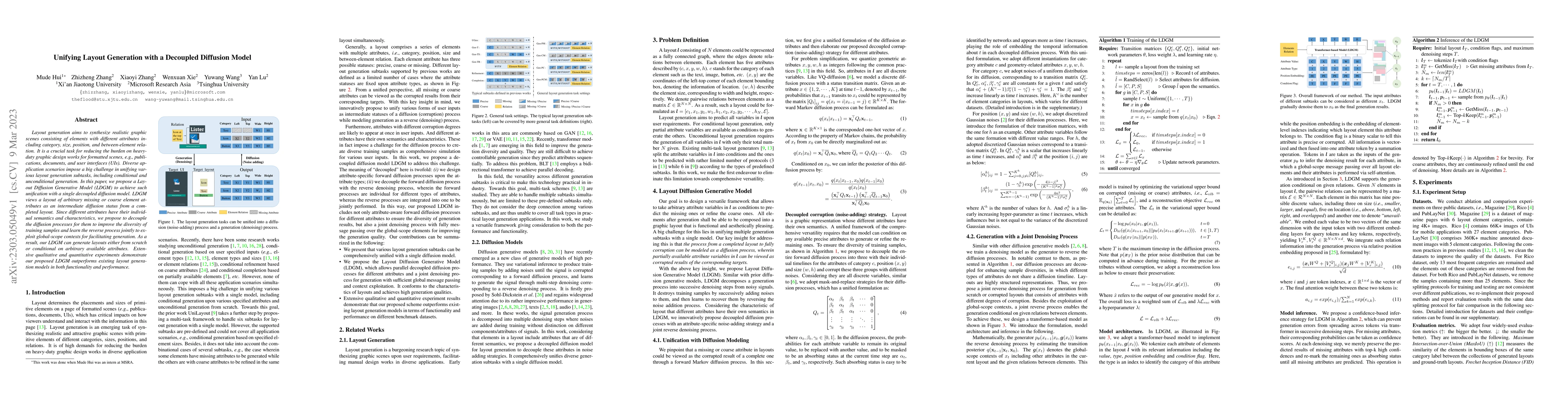 Thumbnail for Unifying Layout Generation with a Decoupled Diffusion Model
