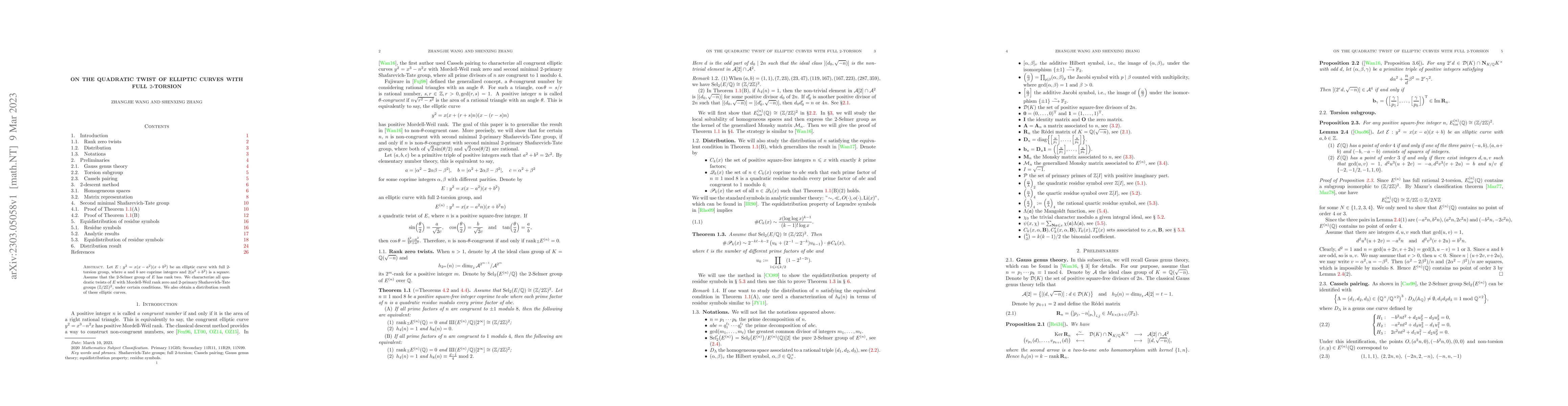 Thumbnail for On the quadratic twist of elliptic curves with full $2$-torsion