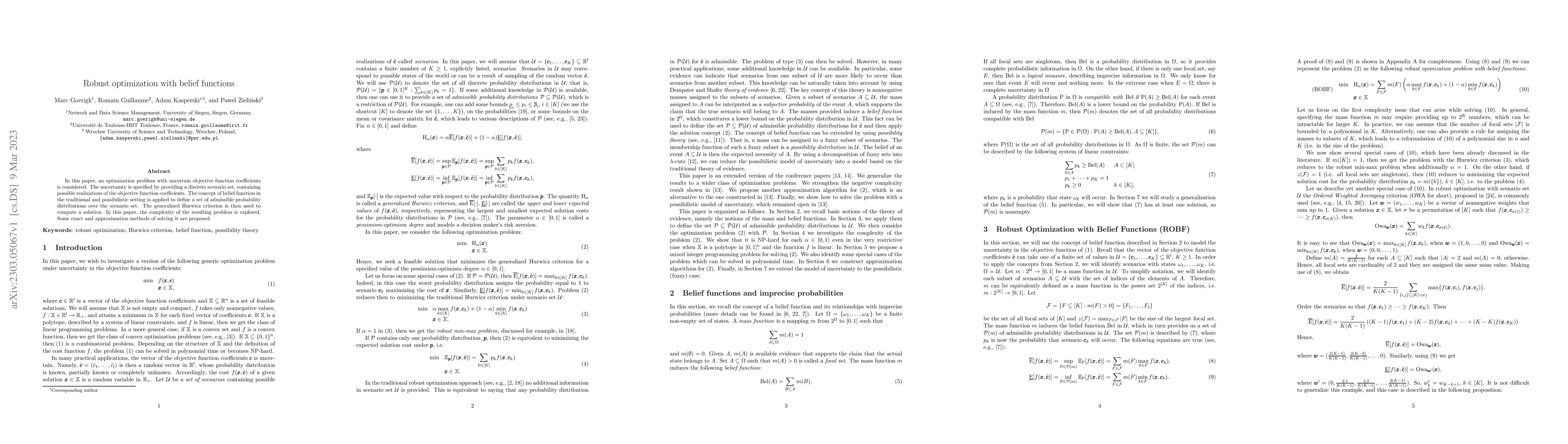 Thumbnail for Robust optimization with belief functions