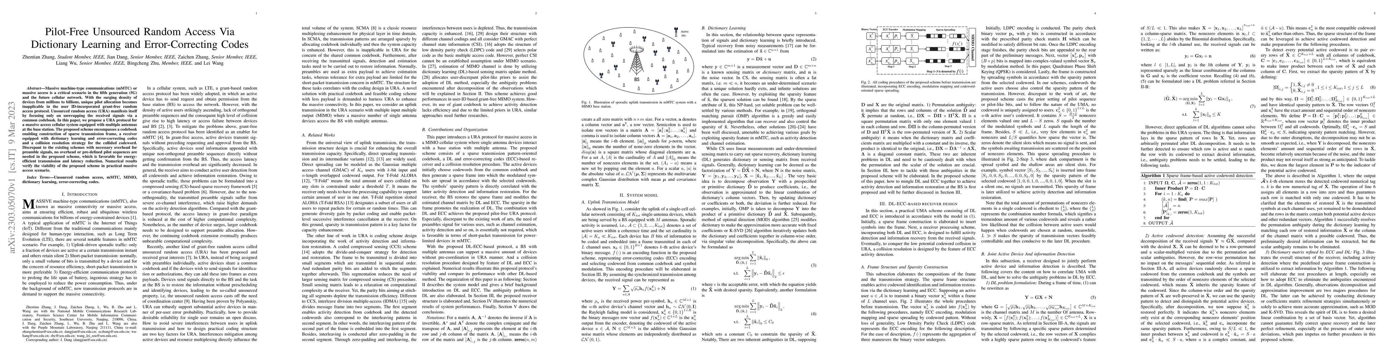 Thumbnail for Pilot-Free Unsourced Random Access Via Dictionary Learning and
  Error-Correcting Codes