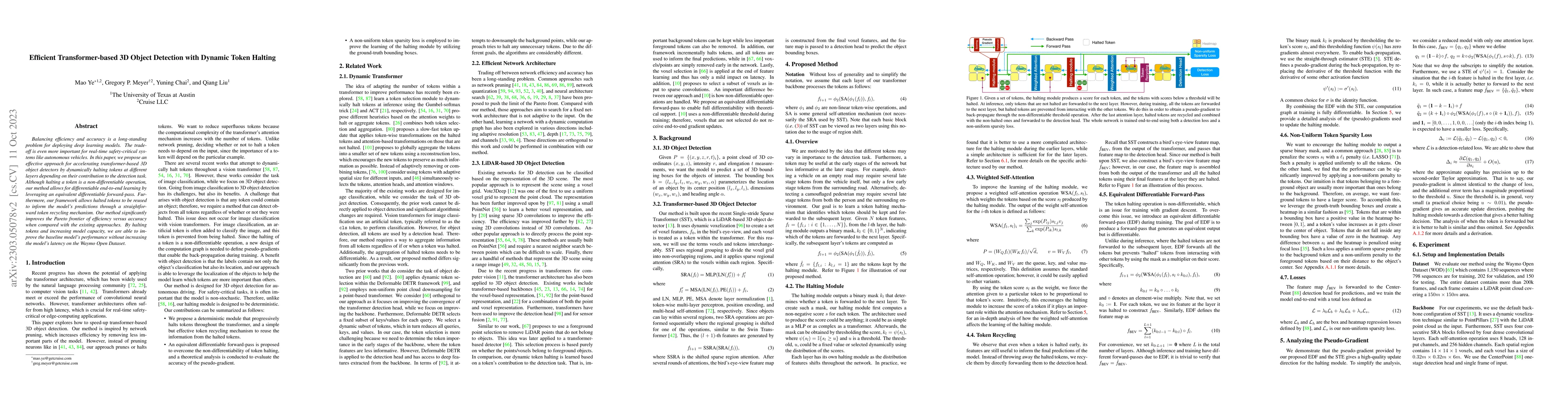 Thumbnail for Efficient Transformer-based 3D Object Detection with Dynamic Token
  Halting