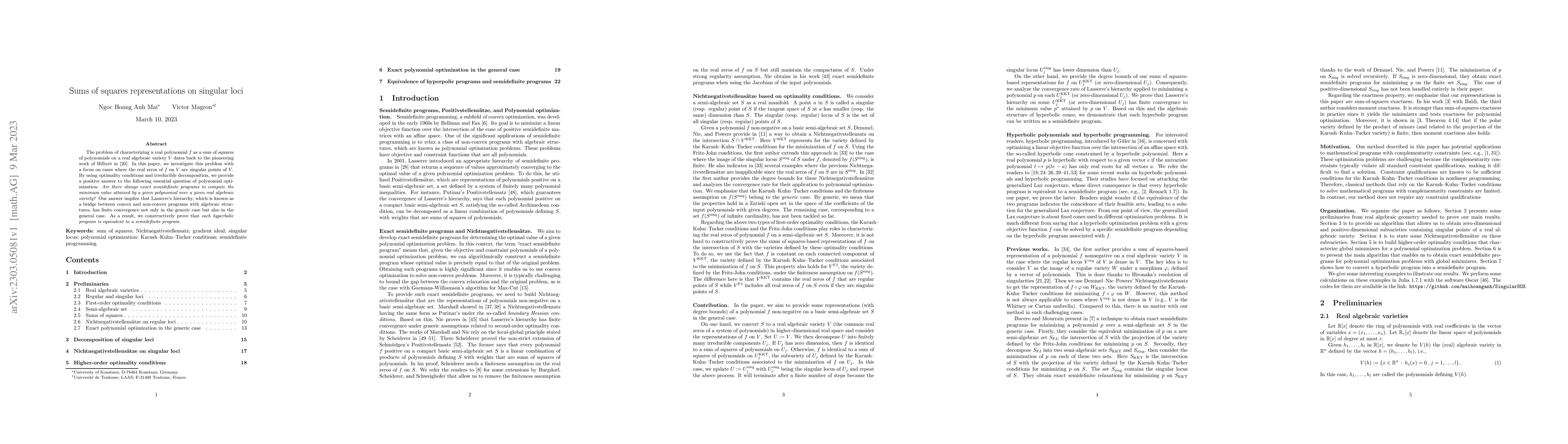 Thumbnail for Sums of squares representations on singular loci