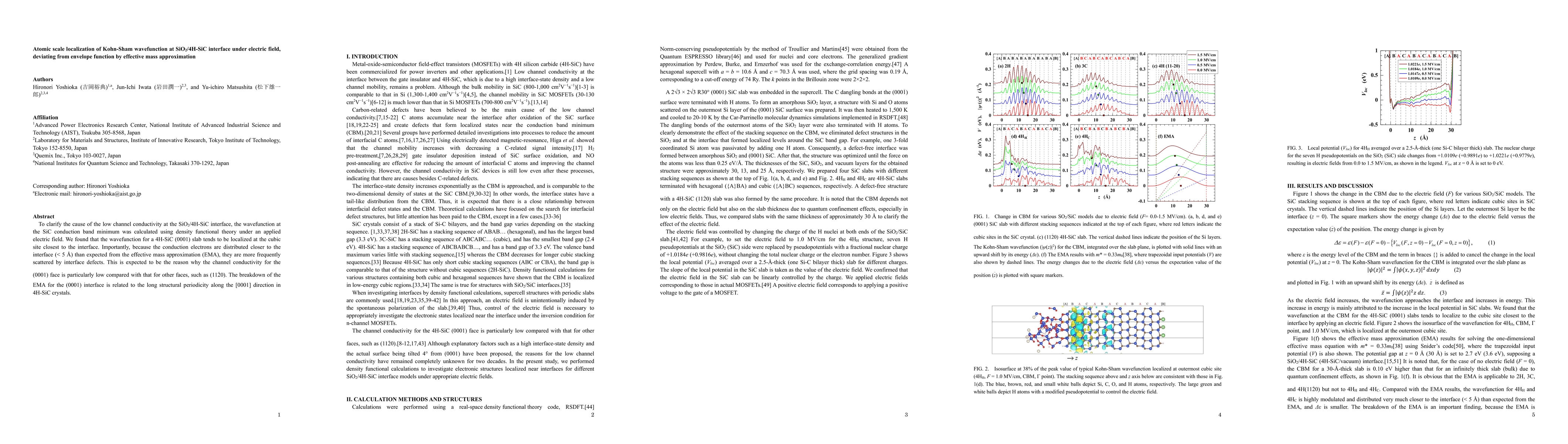 Thumbnail for Atomic scale localization of Kohn-Sham wavefunction at SiO2/4H-SiC
  interface under electric field, deviating from envelope function by effective
  mass approximation