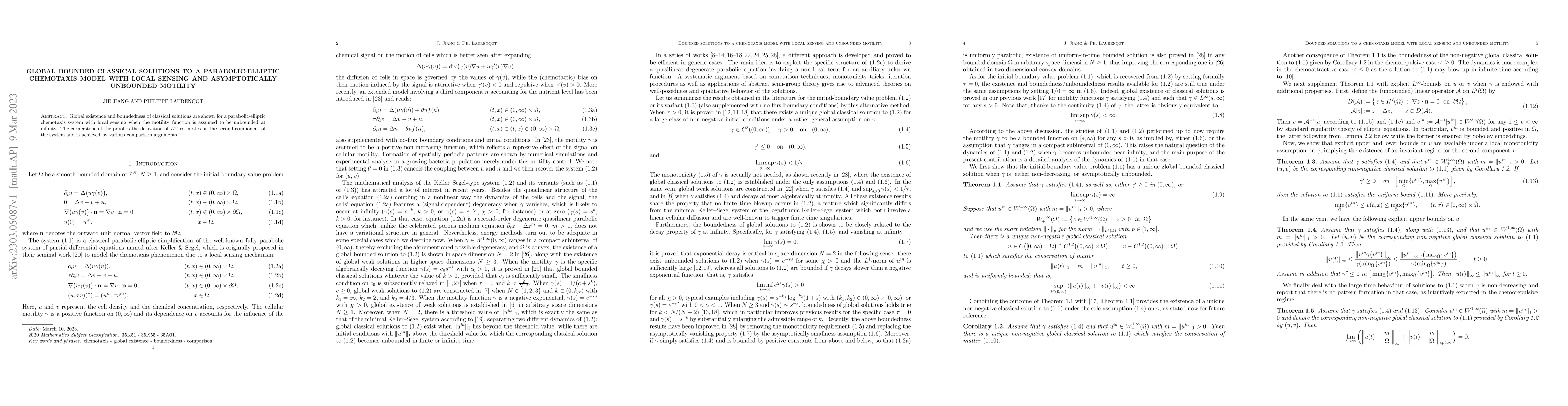 Thumbnail for Global bounded classical solutions to a parabolic-elliptic chemotaxis
  model with local sensing and asymptotically unbounded motility
