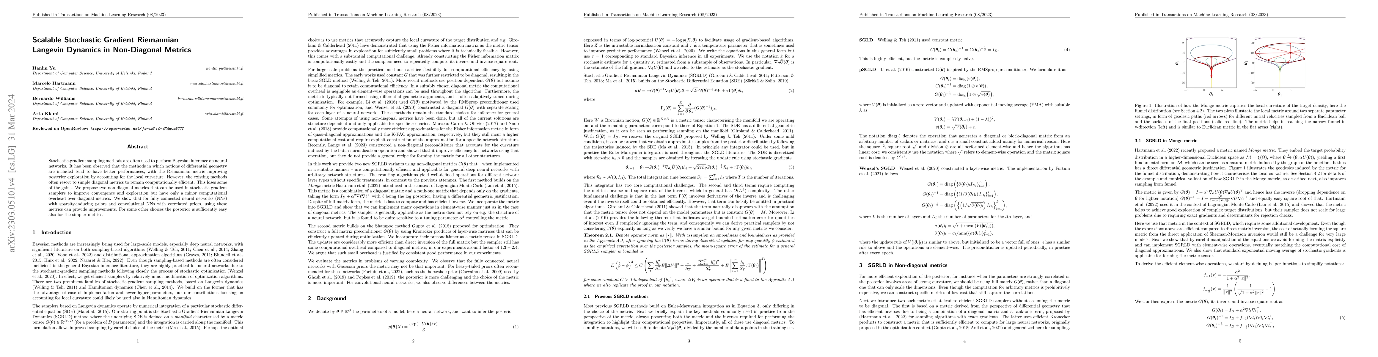 Thumbnail for Scalable Stochastic Gradient Riemannian Langevin Dynamics in
  Non-Diagonal Metrics