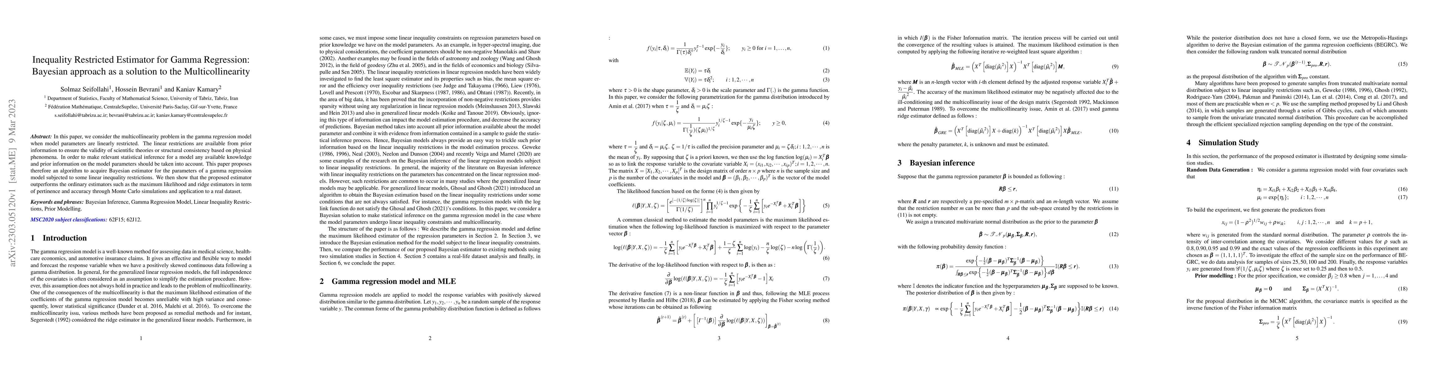 Thumbnail for Inequality Restricted Estimator for Gamma Regression: Bayesian approach
  as a solution to the Multicollinearity