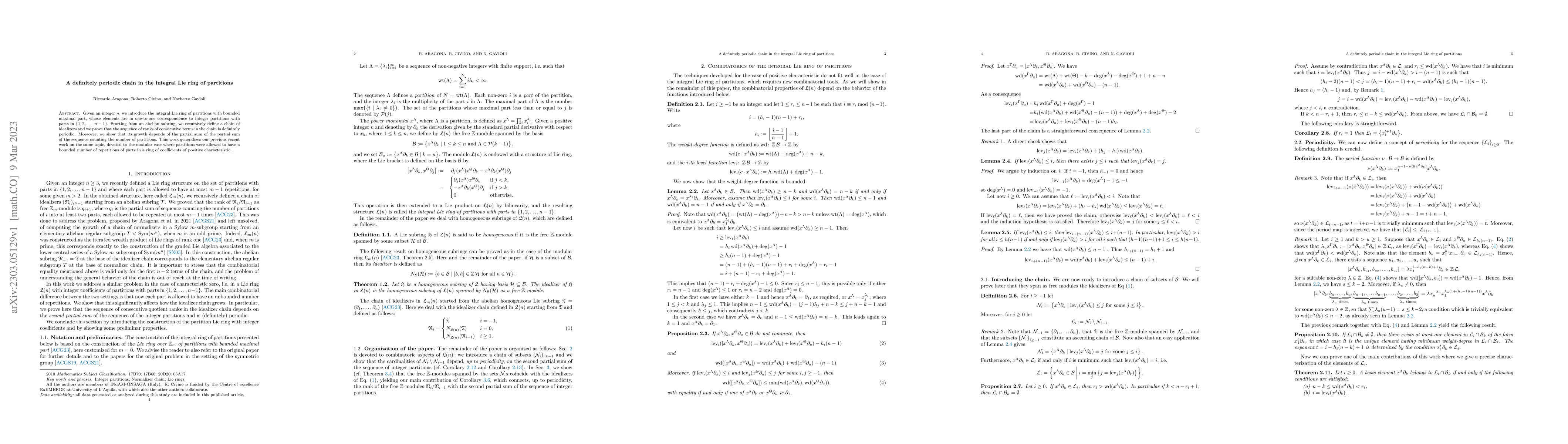 Thumbnail for A definitely periodic chain in the integral Lie ring of partitions