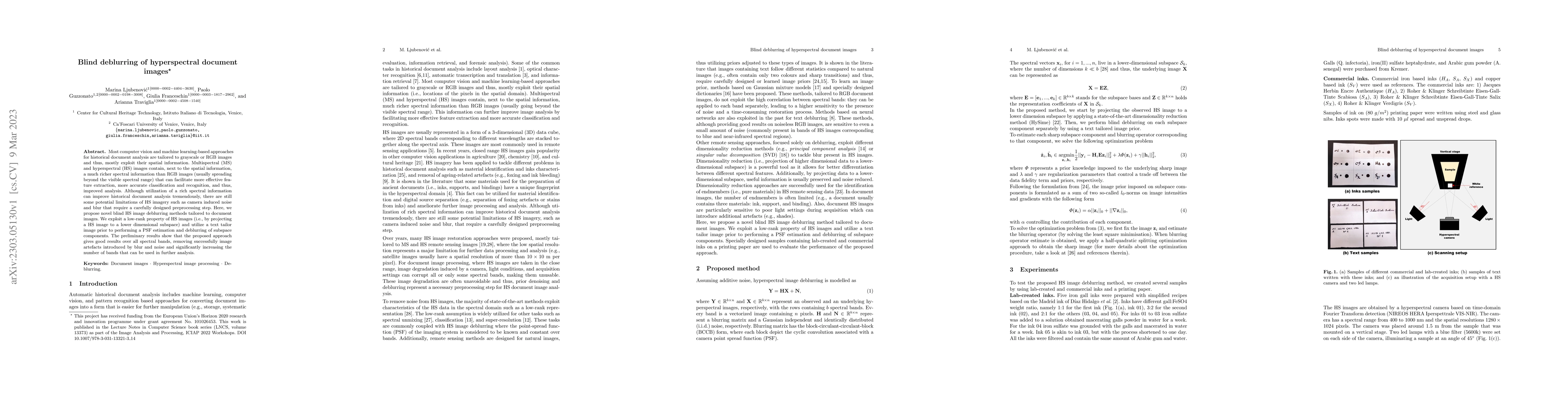 Thumbnail for Blind deblurring of hyperspectral document images