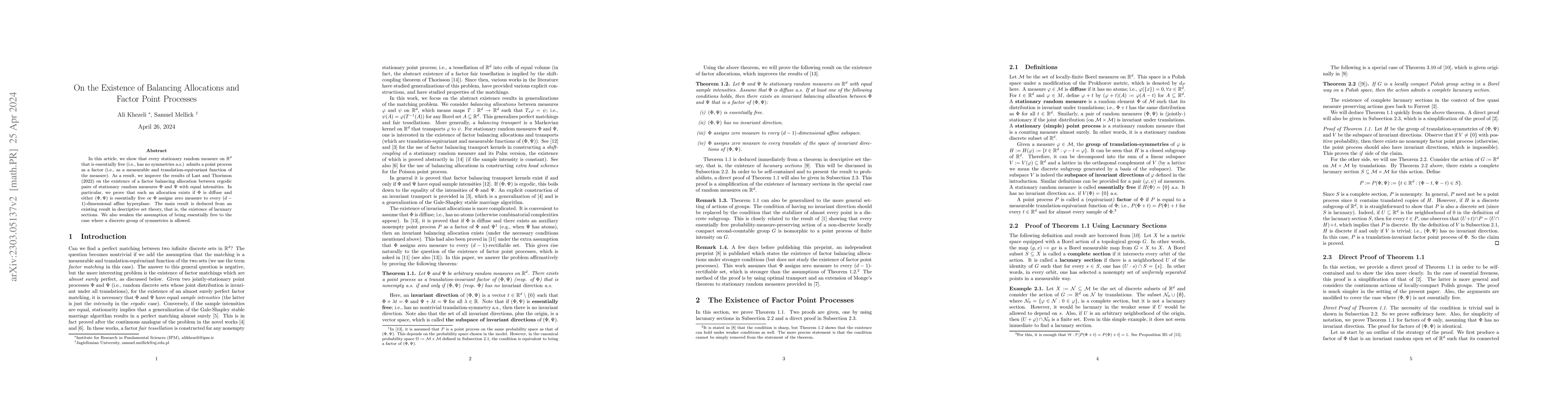 Thumbnail for On the Existence of Balancing Allocations and Factor Point Processes