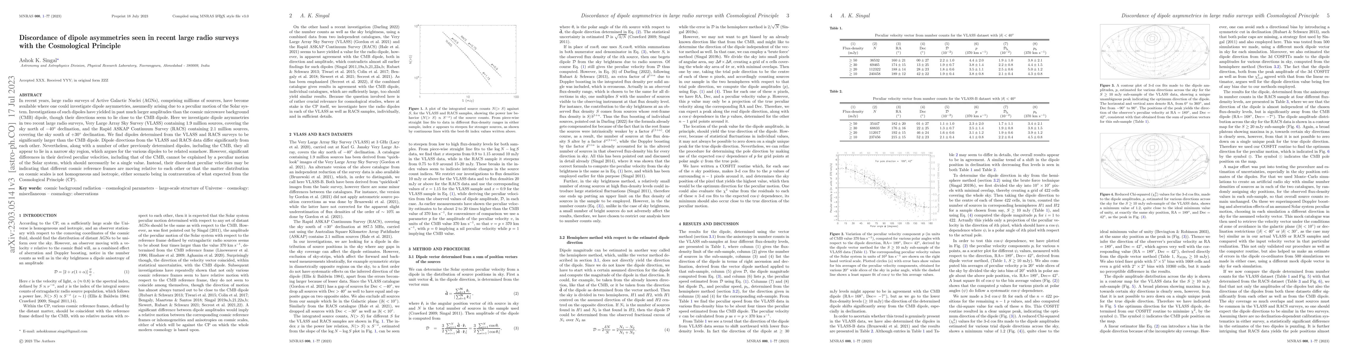 Thumbnail for Discordance of dipole asymmetries seen in recent large radio surveys
  with the Cosmological Principle