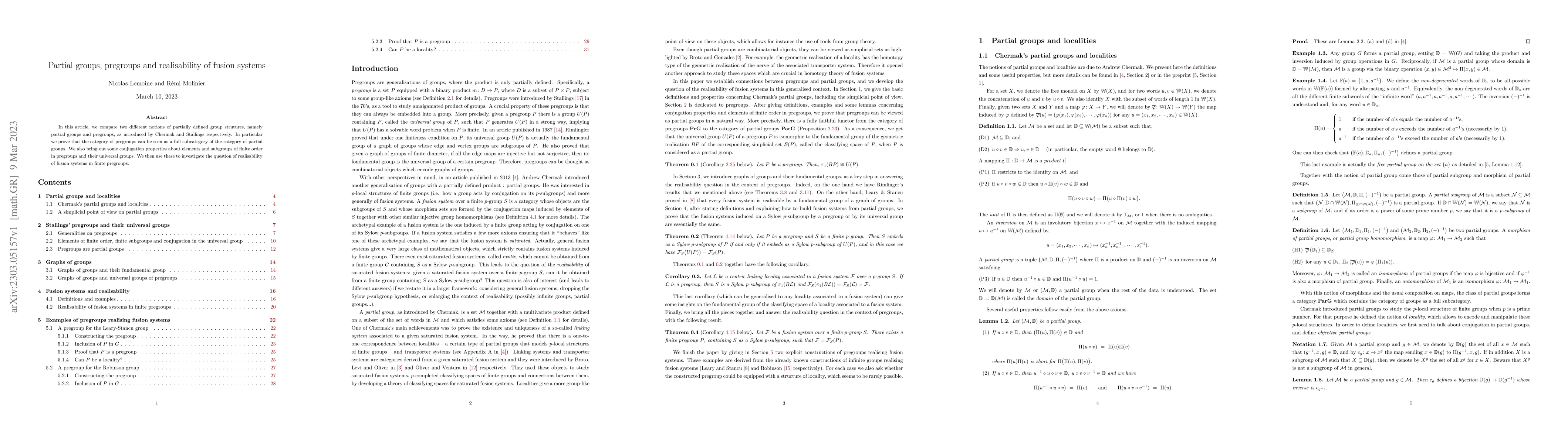 Thumbnail for Partial groups, pregroups and realisability of fusion systems