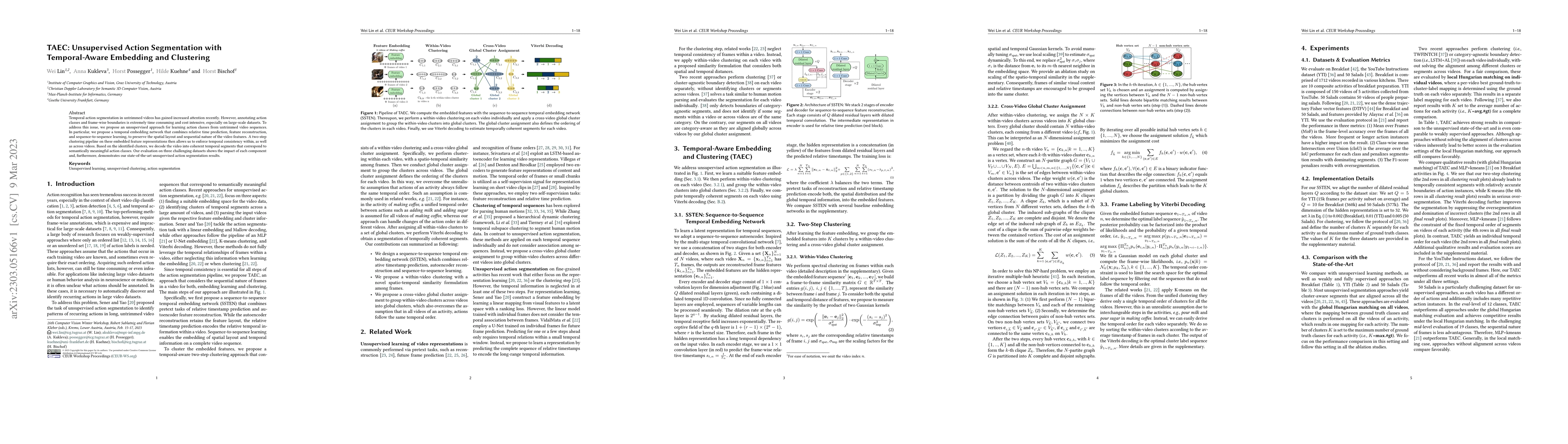 Thumbnail for TAEC: Unsupervised Action Segmentation with Temporal-Aware Embedding and
  Clustering