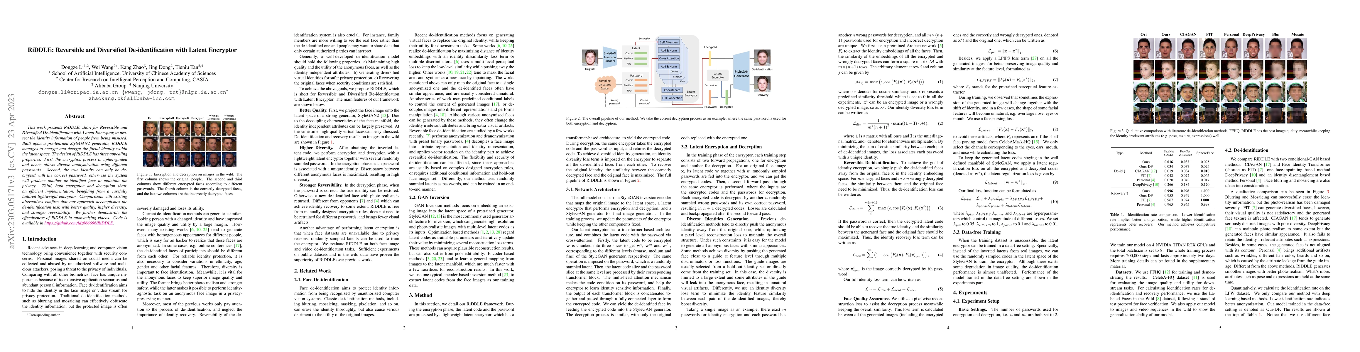Thumbnail for RiDDLE: Reversible and Diversified De-identification with Latent
  Encryptor