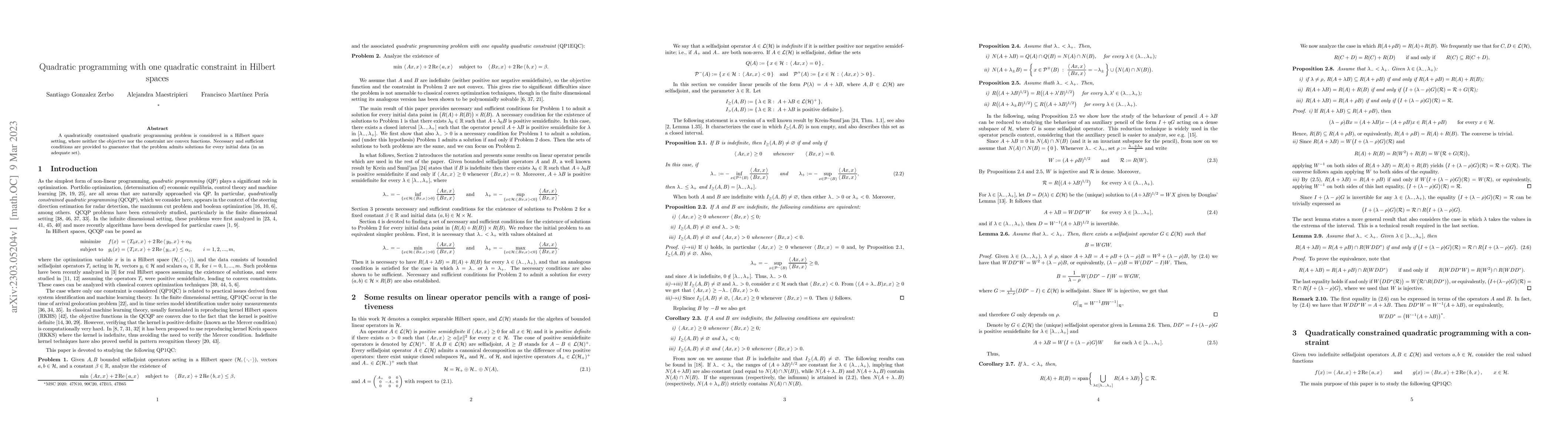 Thumbnail for Quadratic programming with one quadratic constraint in Hilbert spaces