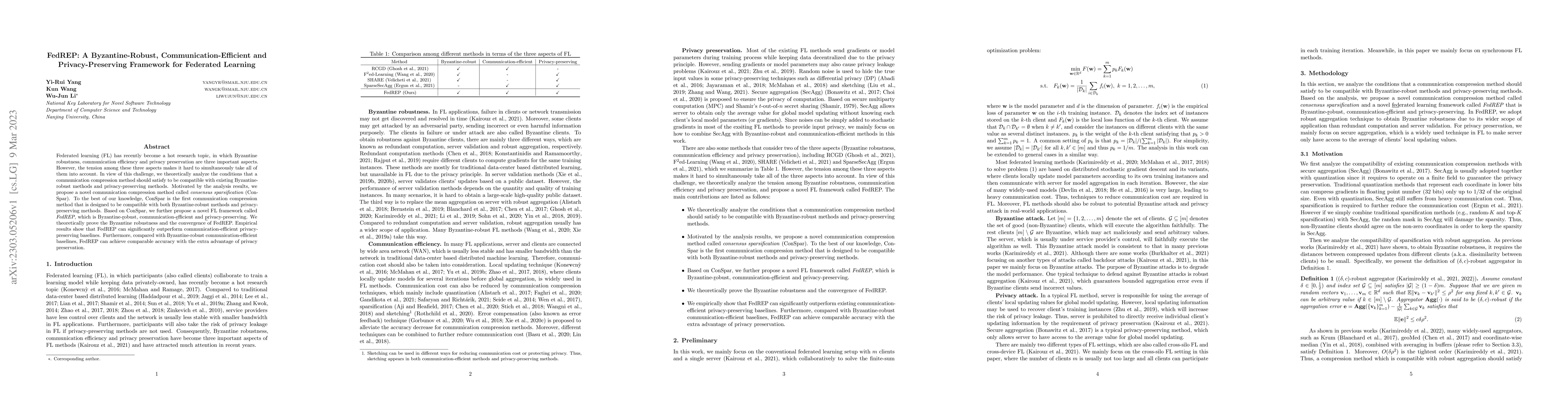 Thumbnail for FedREP: A Byzantine-Robust, Communication-Efficient and
  Privacy-Preserving Framework for Federated Learning