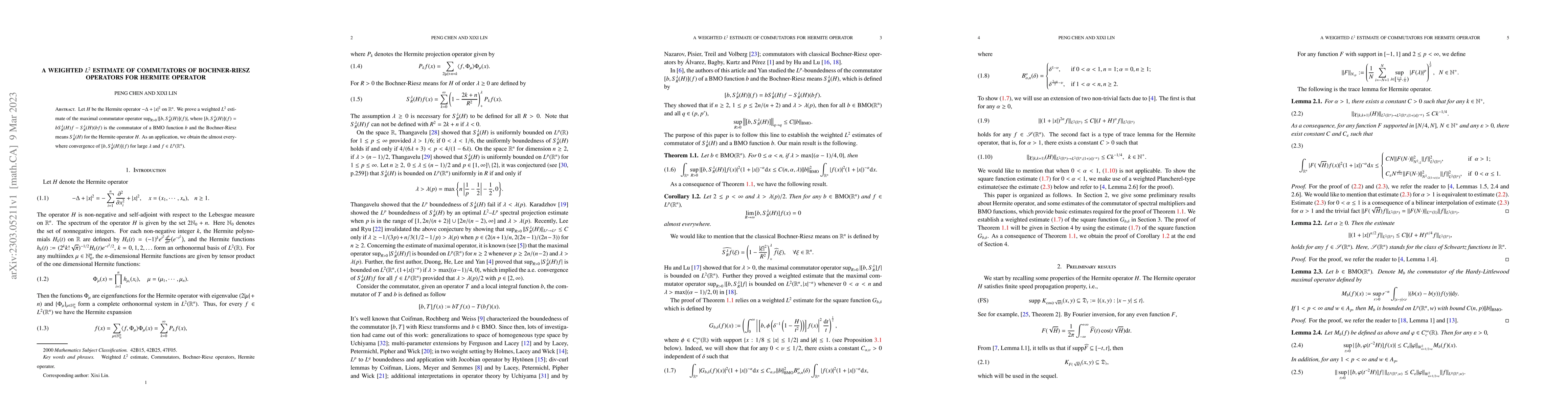 Thumbnail for A weighted L^2 estimate of Commutators of Bochner-Riesz Operators for
  Hermite operator