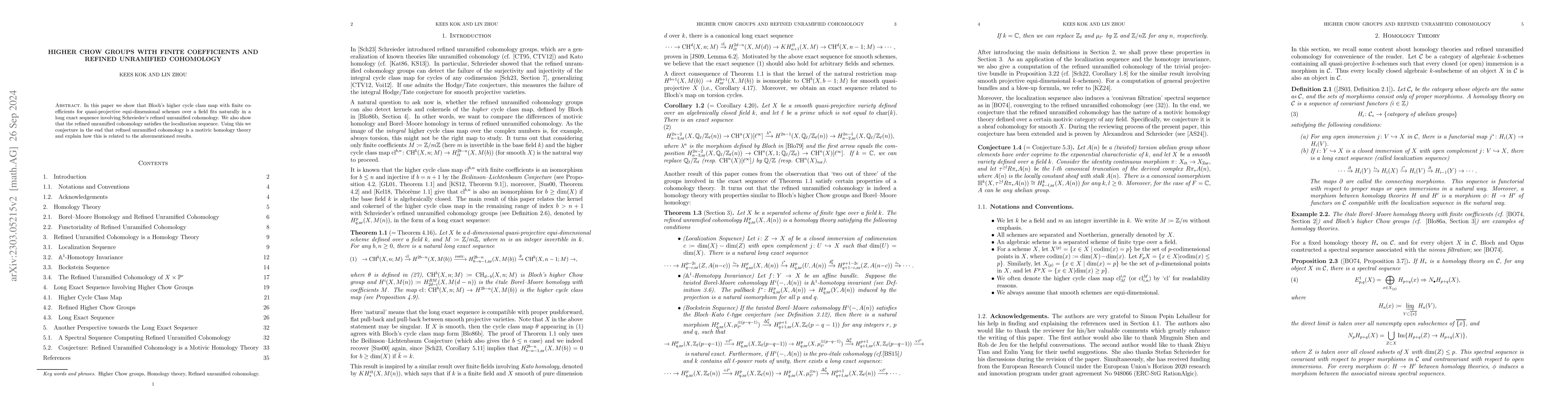 Thumbnail for Higher Chow groups with finite coefficients and refined unramified
  cohomology