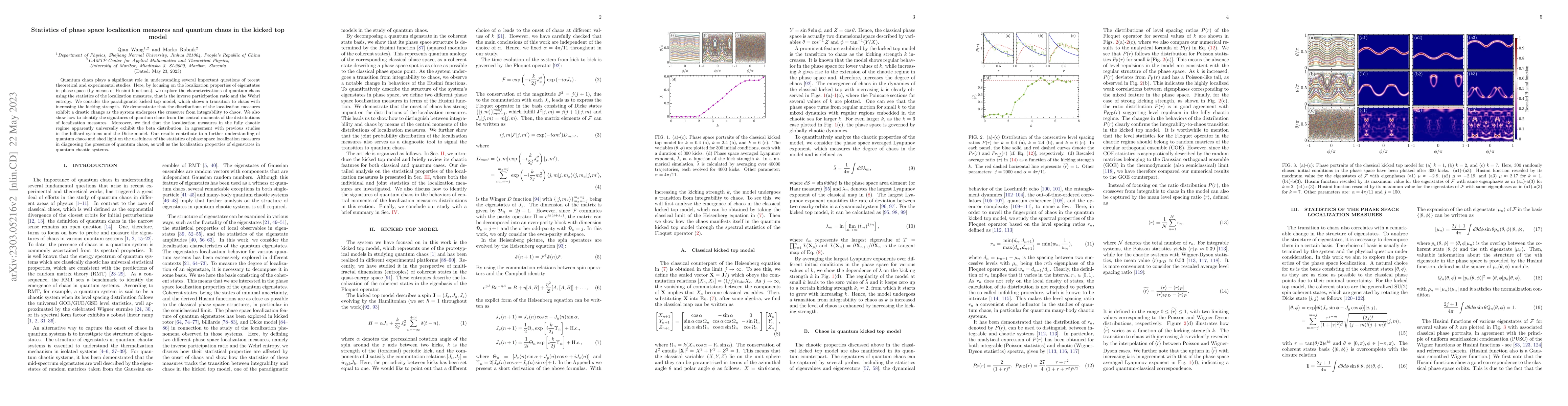 Thumbnail for Statistics of phase space localization measures and quantum chaos in the
  kicked top model