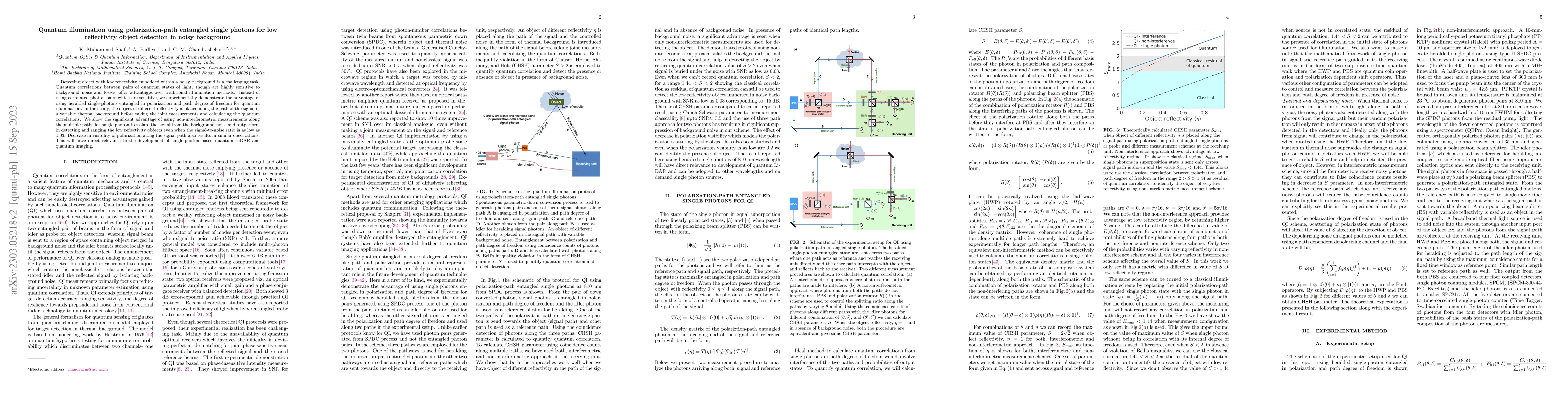Thumbnail for Quantum illumination using polarization-path entangled single photons
  for low reflectivity object detection in noisy background
