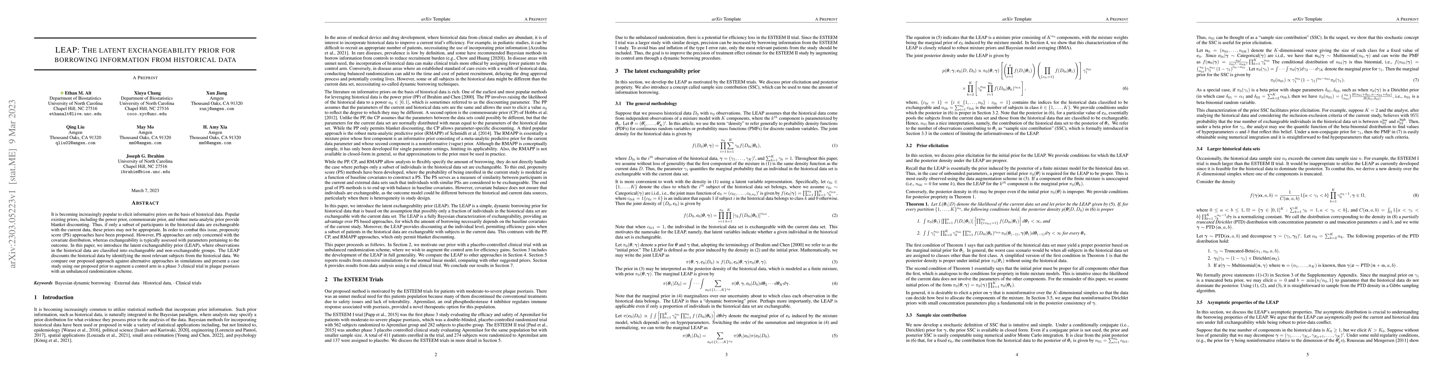 Thumbnail for LEAP: The latent exchangeability prior for borrowing information from
  historical data