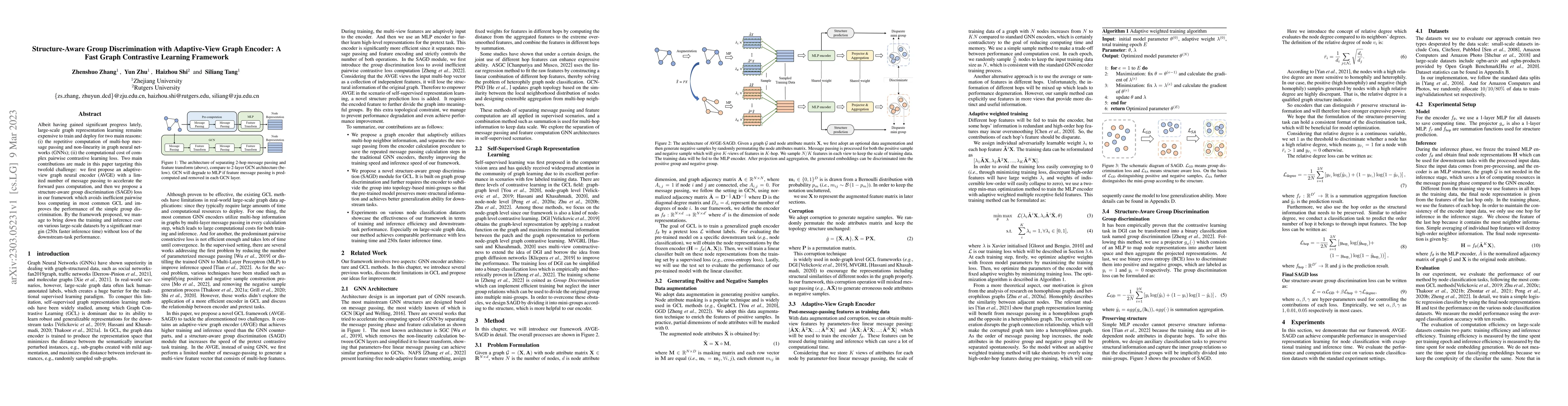 Thumbnail for Structure-Aware Group Discrimination with Adaptive-View Graph Encoder: A
  Fast Graph Contrastive Learning Framework