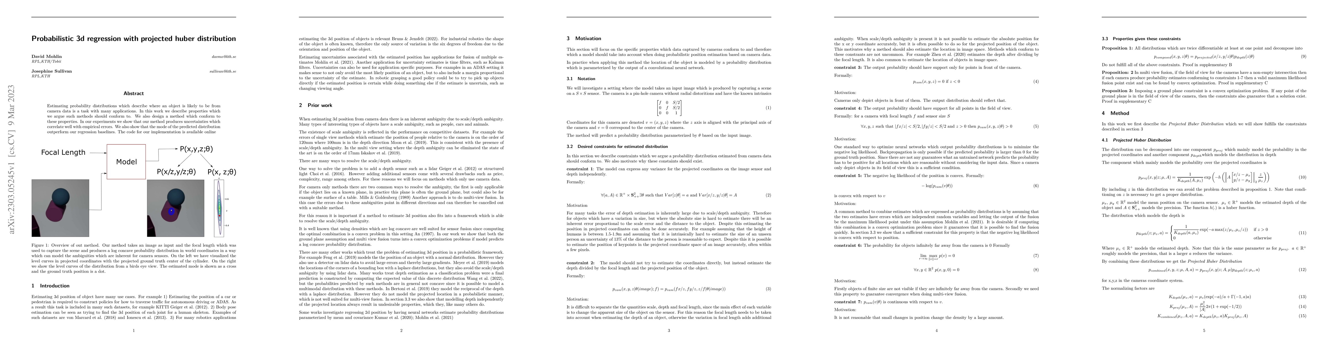 Thumbnail for Probabilistic 3d regression with projected huber distribution