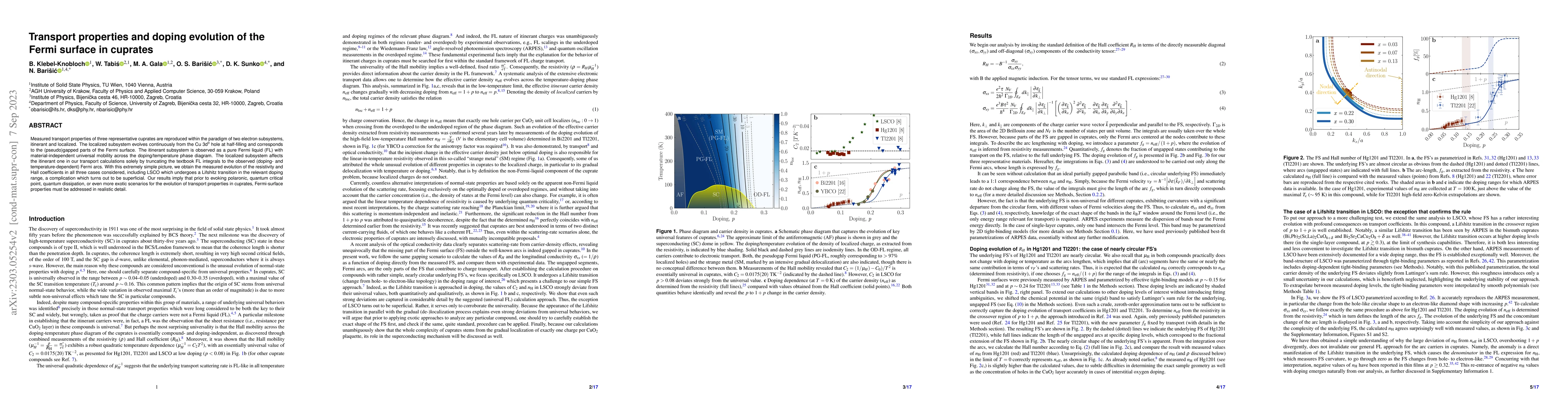 Thumbnail for Transport properties and doping evolution of the Fermi surface in
  cuprates