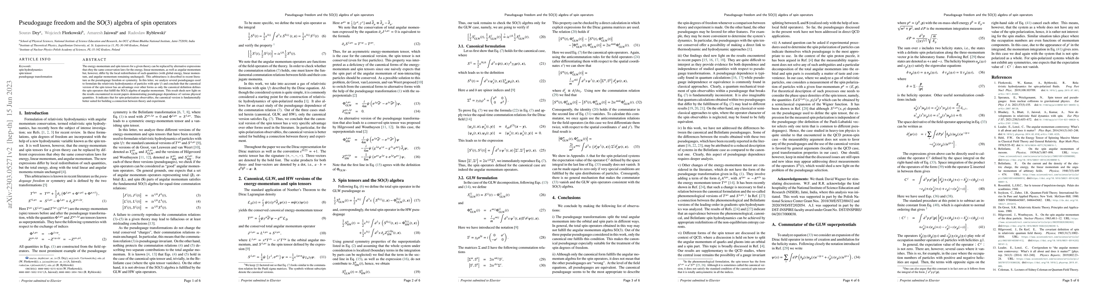 Thumbnail for Pseudogauge freedom and the SO(3) algebra of spin operators