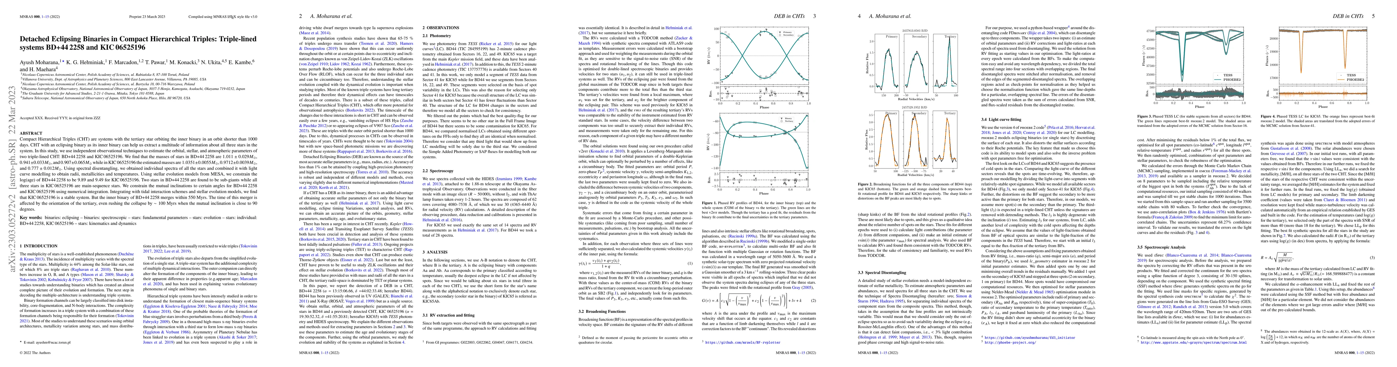 Thumbnail for Detached Eclipsing Binaries in Compact Hierarchical Triples:
  Triple-lined systems BD+44 2258 and KIC 06525196