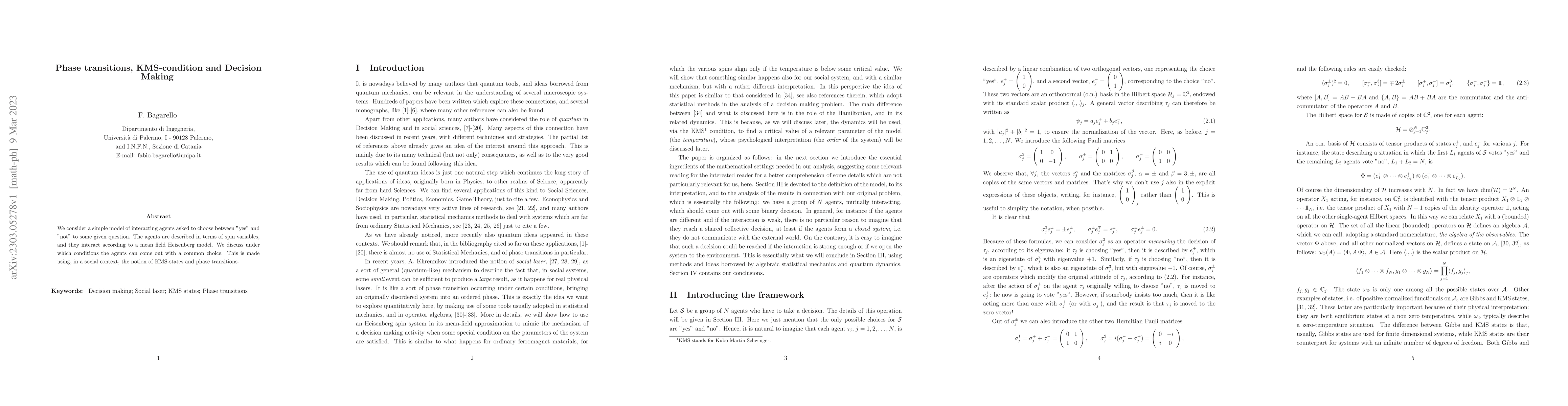 Thumbnail for Phase transitions, KMS-condition and Decision Making