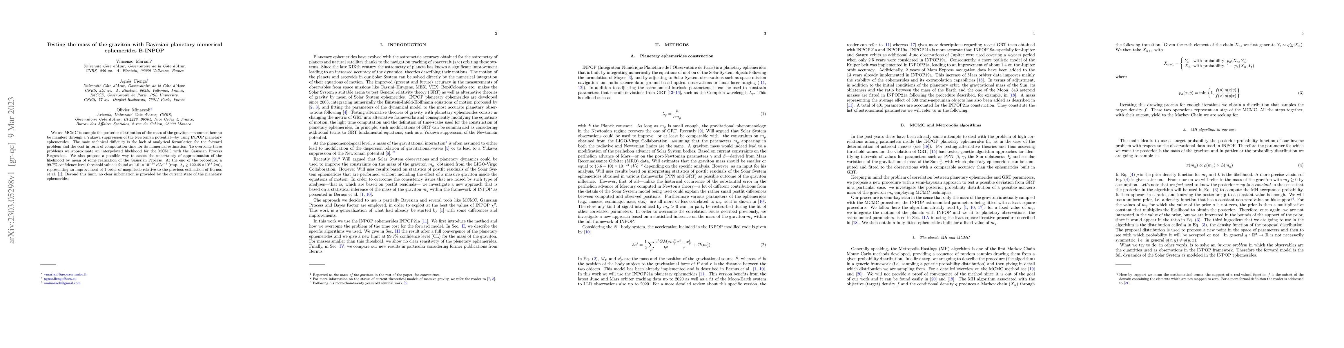 Thumbnail for Testing the mass of the graviton with Bayesian planetary numerical
  ephemerides B-INPOP