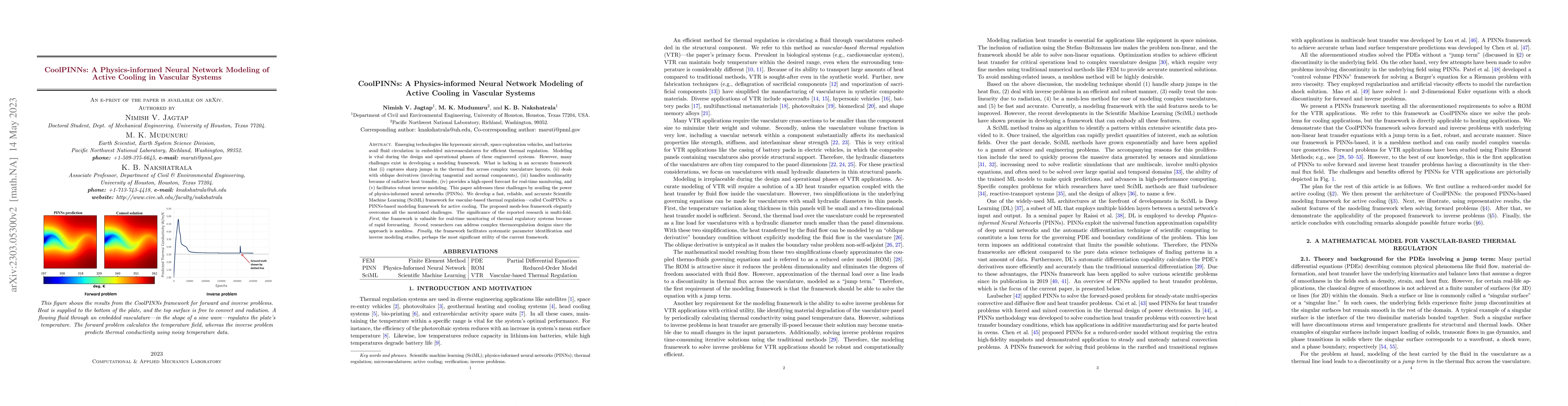 Thumbnail for CoolPINNs: A Physics-informed Neural Network Modeling of Active Cooling
  in Vascular Systems