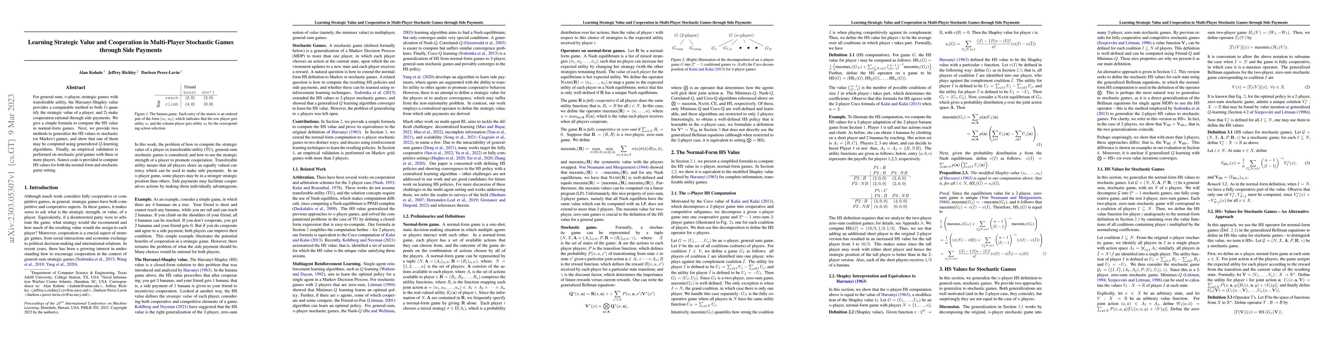 Thumbnail for Learning Strategic Value and Cooperation in Multi-Player Stochastic
  Games through Side Payments