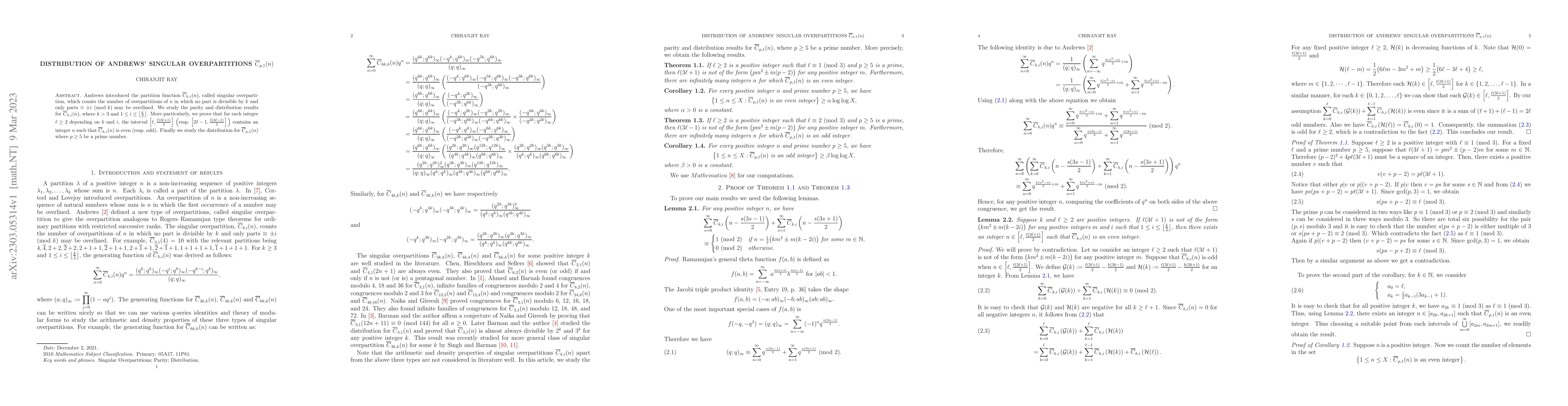 Thumbnail for Distribution of Andrews' Singular Overpartitions $\overline{C}_{p,1}(n)$