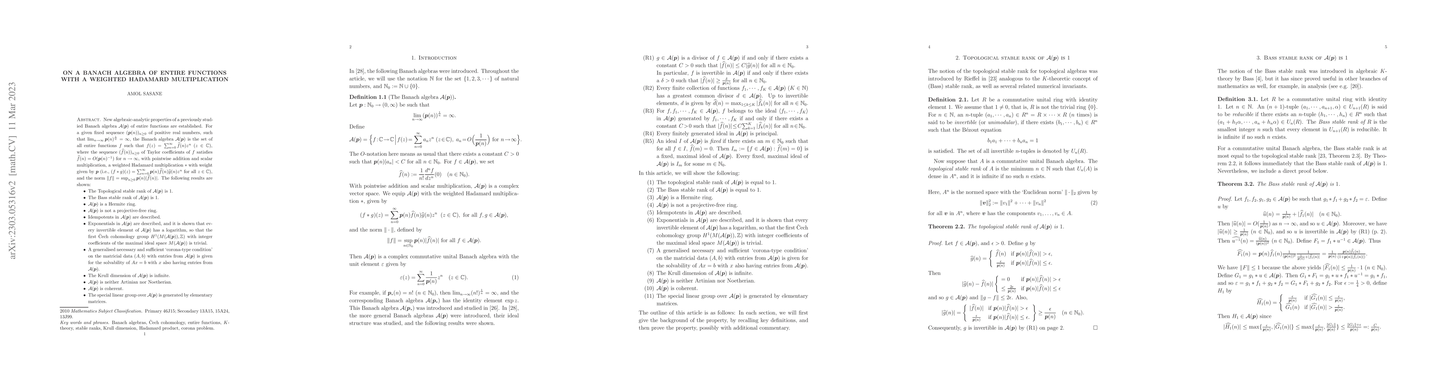 Thumbnail for On a Banach algebra of entire functions with a weighted Hadamard
  multiplication