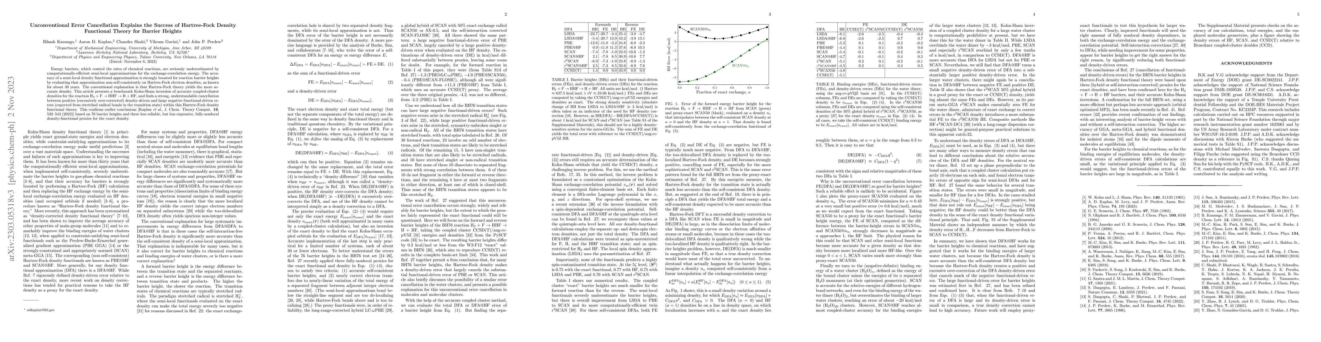 Thumbnail for Unconventional Error Cancellation Explains the Success of Hartree-Fock
  Density Functional Theory for Barrier Heights