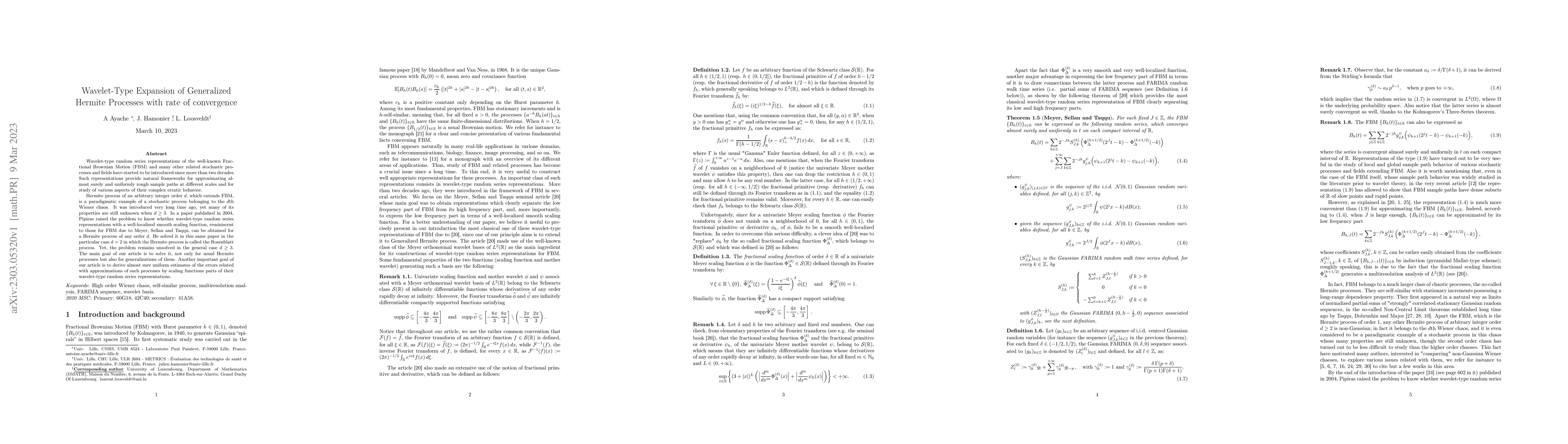 Thumbnail for Wavelet-Type Expansion of Generalized Hermite Processes with rate of
  convergence