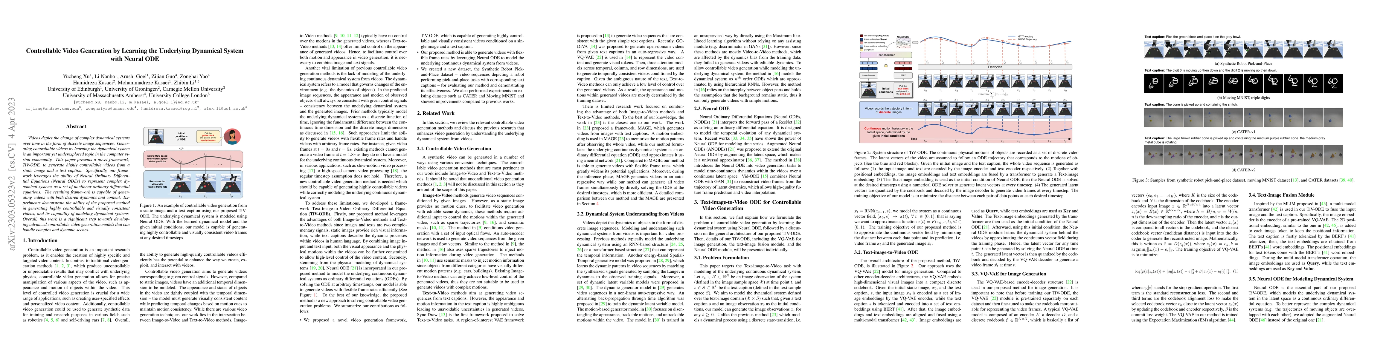 Thumbnail for Controllable Video Generation by Learning the Underlying Dynamical
  System with Neural ODE