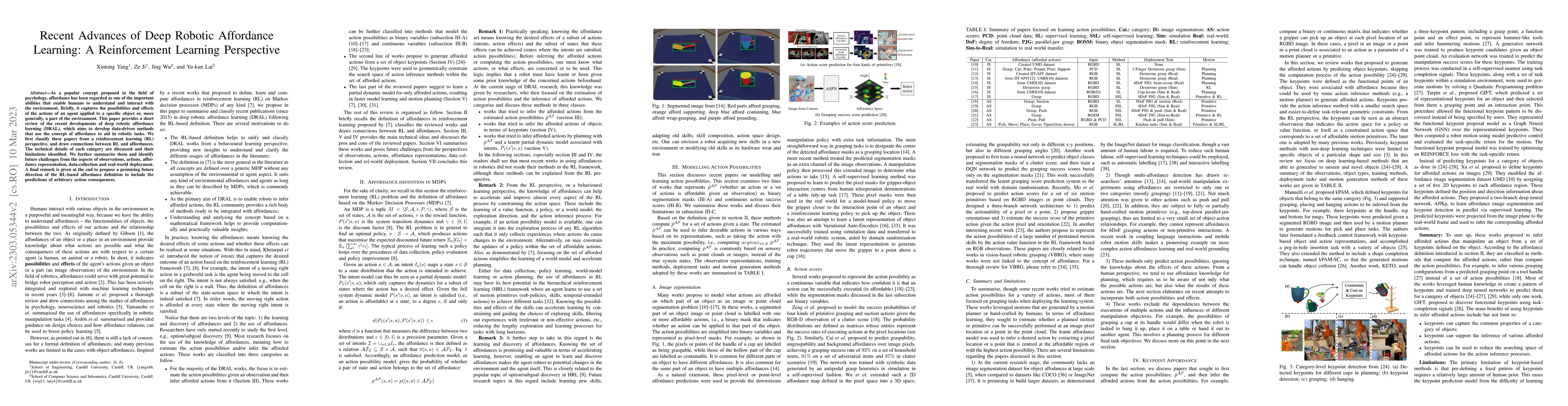 Thumbnail for Recent Advances of Deep Robotic Affordance Learning: A Reinforcement
  Learning Perspective