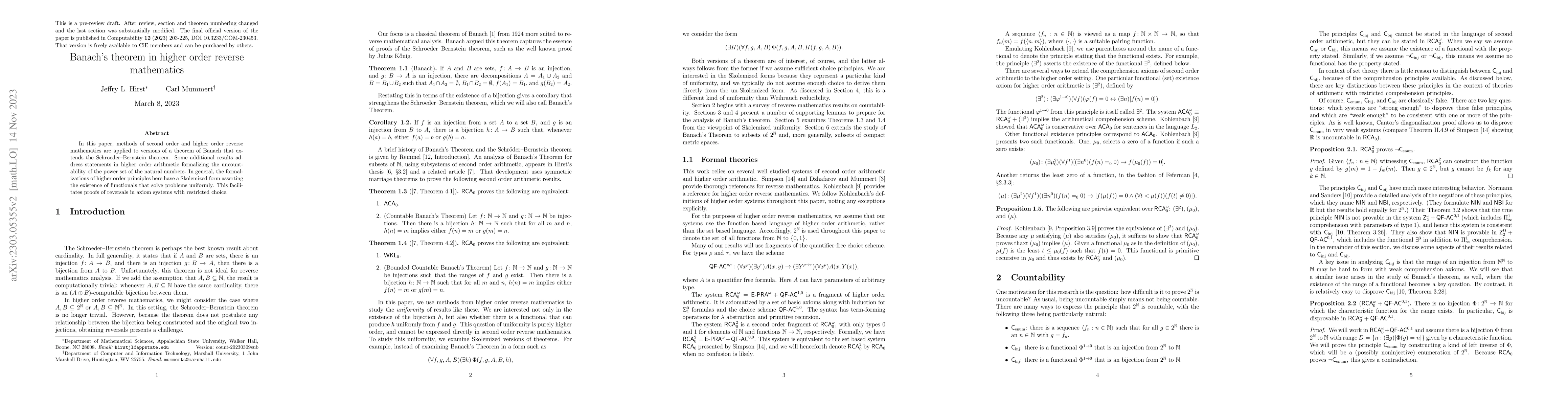 Thumbnail for Banach's theorem in higher order reverse mathematics