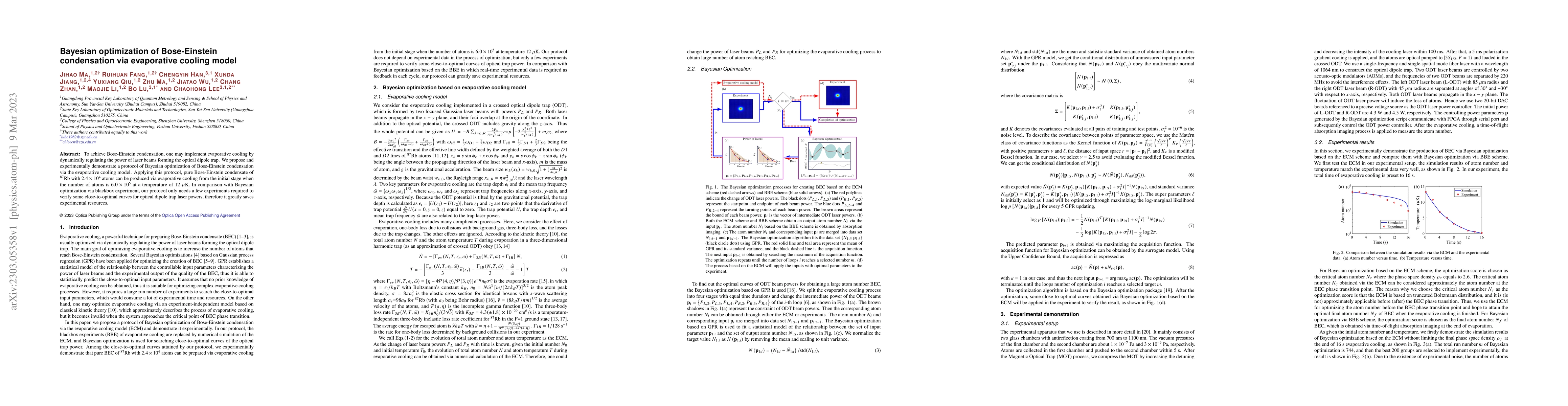 Thumbnail for Bayesian optimization of Bose-Einstein condensation via evaporative
  cooling model
