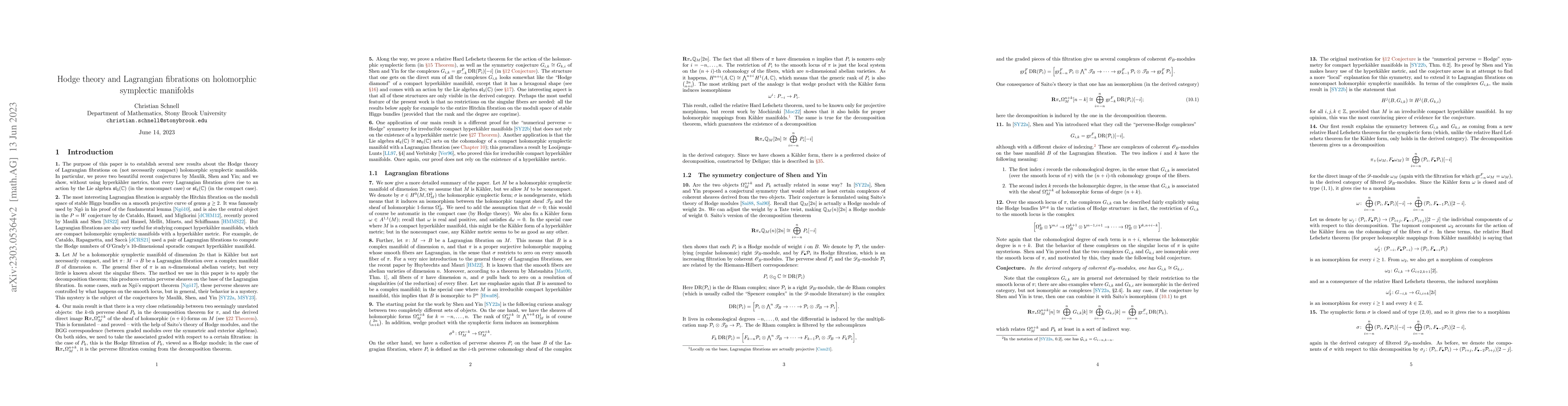 Thumbnail for Hodge theory and Lagrangian fibrations on holomorphic symplectic
  manifolds