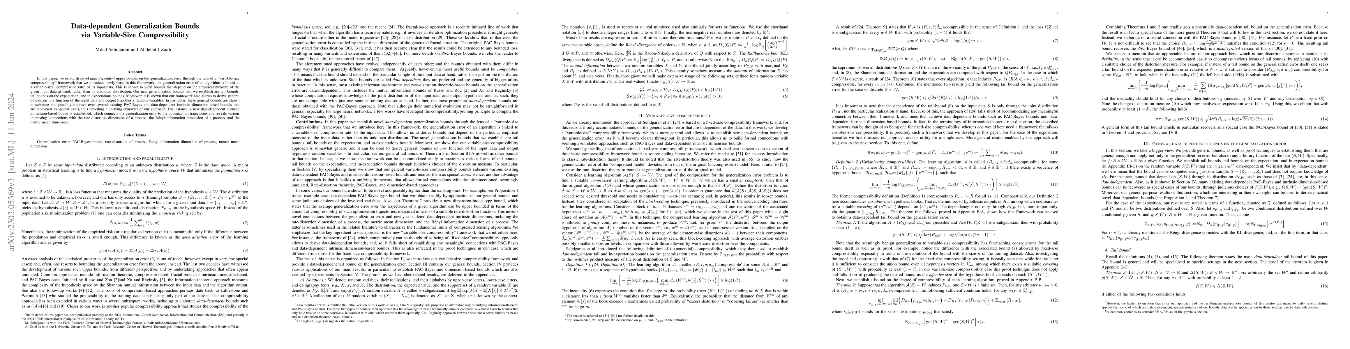 Thumbnail for Data-dependent Generalization Bounds via Variable-Size Compressibility