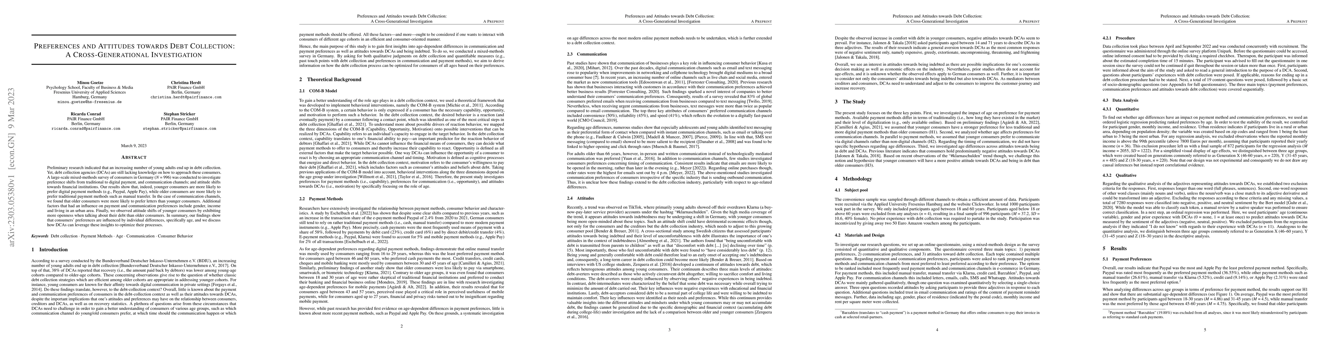 Thumbnail for Preferences and Attitudes towards Debt Collection: A Cross-Generational
  Investigation