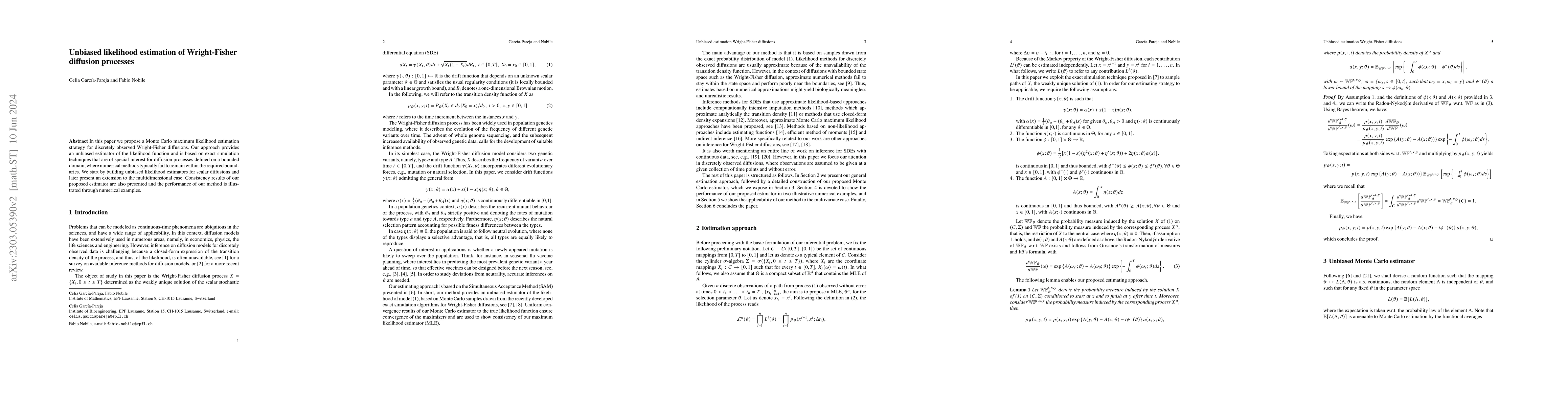 Thumbnail for Unbiased likelihood estimation of Wright-Fisher diffusion processes