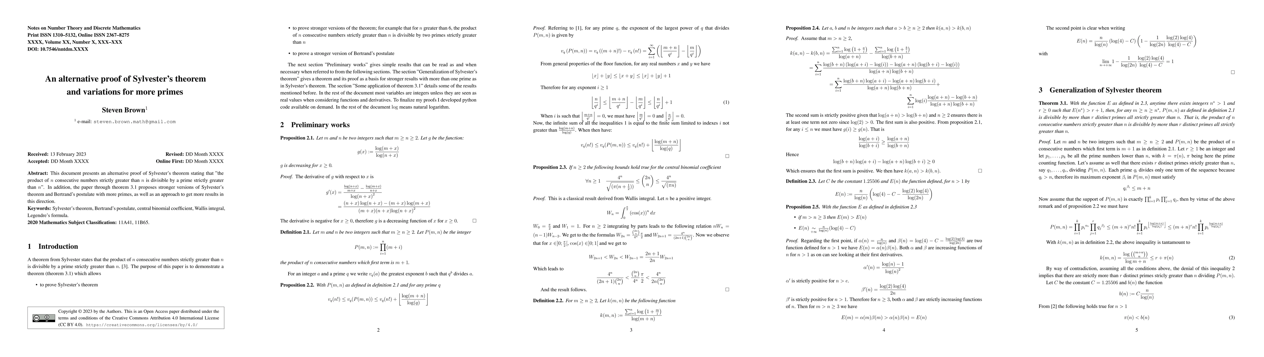 Thumbnail for An alternative proof of Sylvester's theorem and variations for more
  primes
