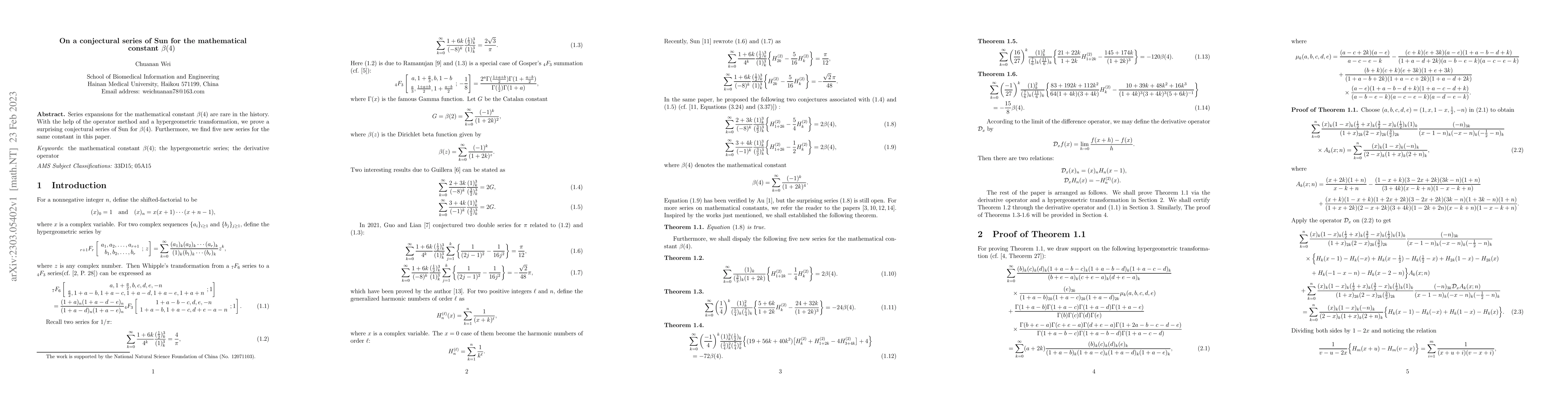 Thumbnail for On a conjectural series of Sun for the mathematical constant $\beta(4)$