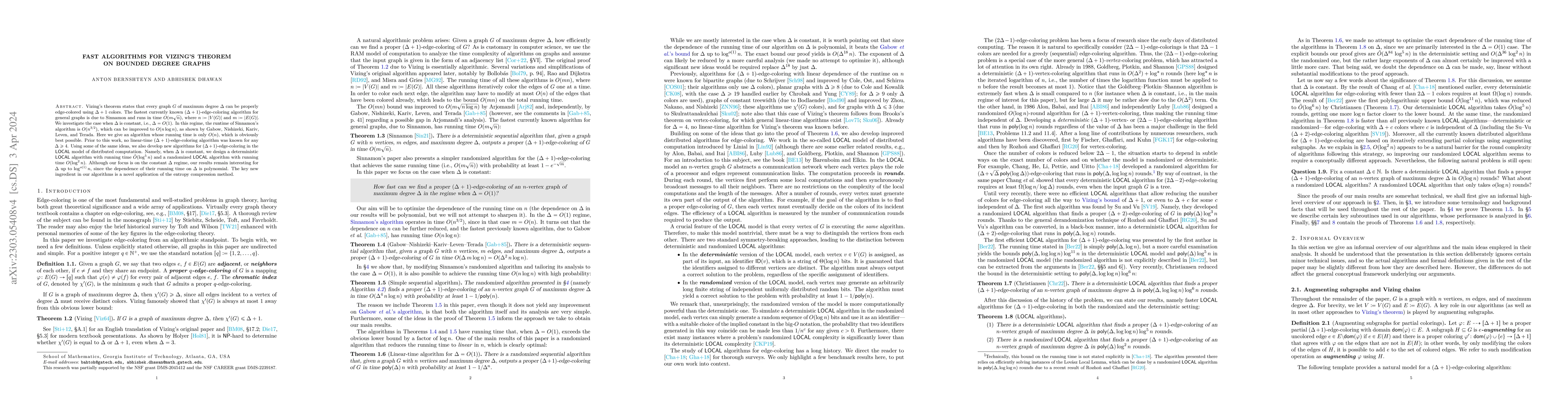 Thumbnail for Fast algorithms for Vizing's theorem on bounded degree graphs