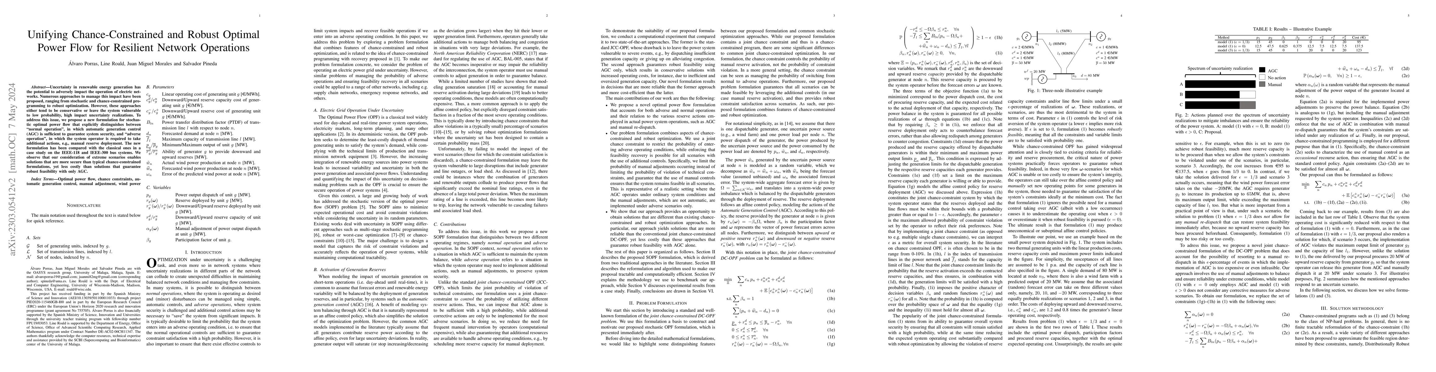 Thumbnail for Unifying Chance-Constrained and Robust Optimal Power Flow for Resilient
  Network Operations