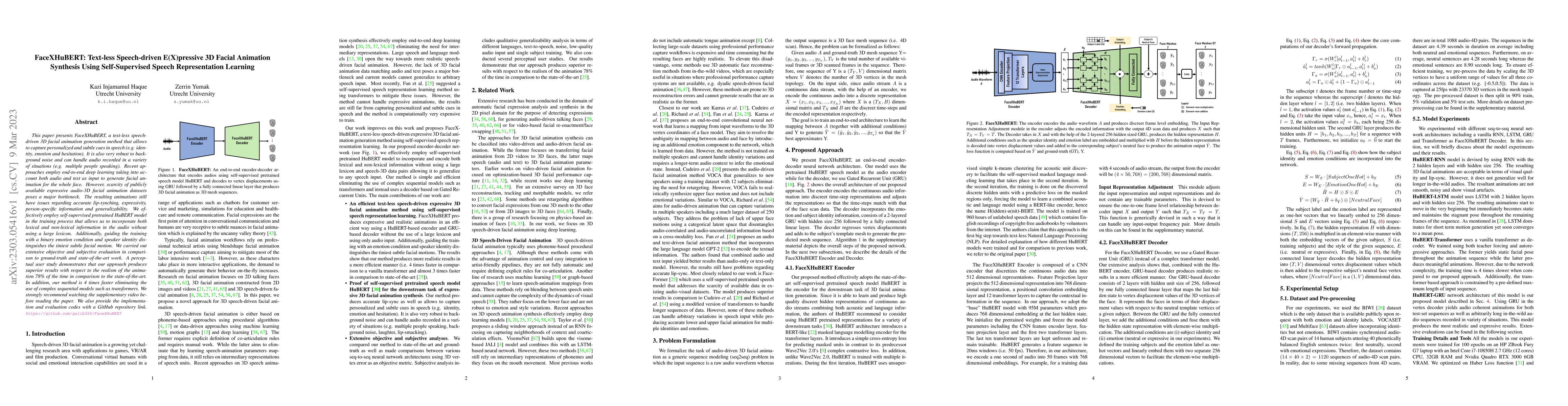 Thumbnail for FaceXHuBERT: Text-less Speech-driven E(X)pressive 3D Facial Animation
  Synthesis Using Self-Supervised Speech Representation Learning